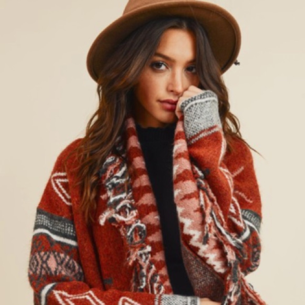 Boho Aztec Print Fringe Detail Cardigan - Picture 2 of 16